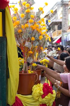 Phrae,Thailand - October 31,2012 : Unidentified Buddhist monks is given food offering from people at the morning on End of Buddhist Lent Day. on october 31, 2011 in Muang, Phrae, Thailand.