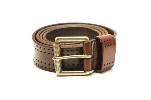 Brown Old Leather Belt. Isolate on white background.