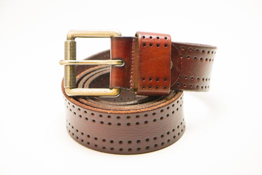 Brown Old Leather Belt. Isolate on white background.