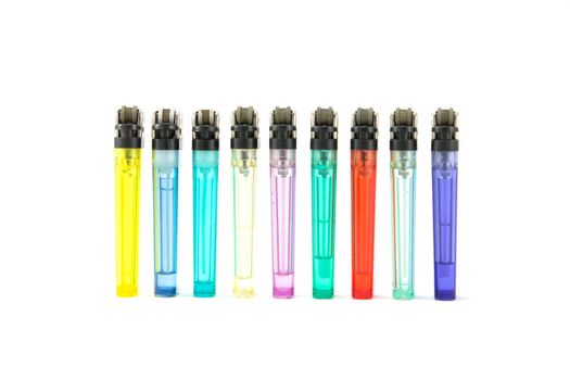 Uesd Colorful cigarette lighters in row