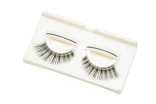 False Eyelashes In Box. Dicut on white background.