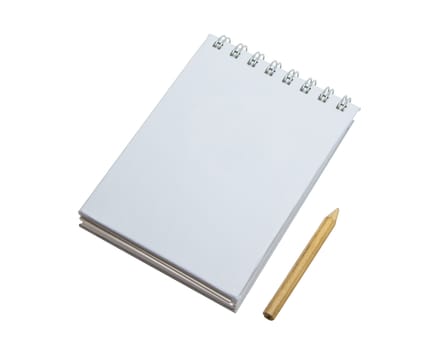 Spiral note pad and pencil isolate on white background.