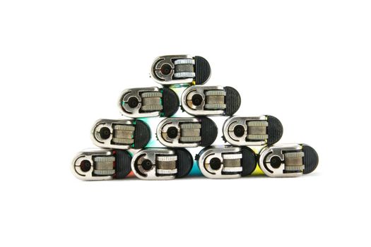 Top view Used cigarette lighters