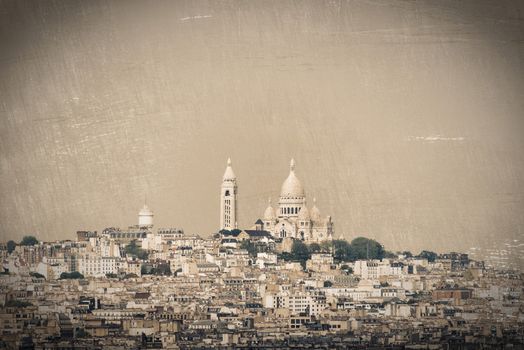 Sacré-Cœur Basilica of Montmarte in Paris, France. Vintage effect.