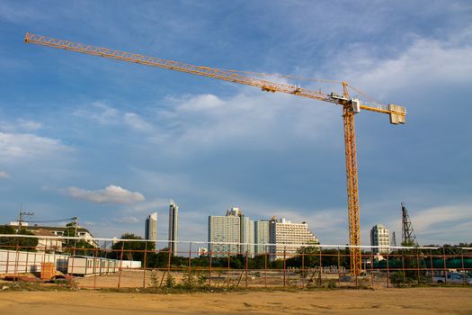 construction cranes in operation in downtown pattaya.