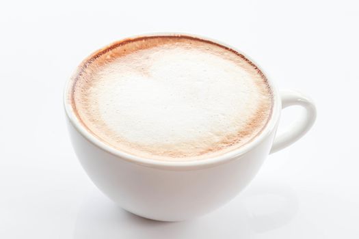 White cup of hot coffee latte isolated on white background