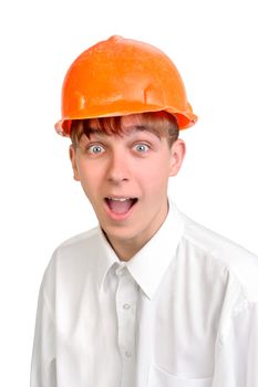 amazed teenager in a hard hat