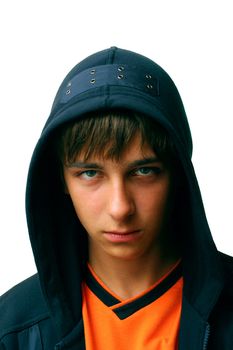 teenager in hood isolatet on white