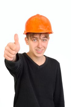 teenager in helmet with thumb up