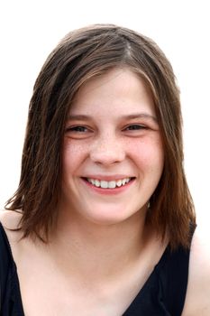 smiling teenage girl portrait isolated on the white