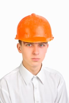 serious teenager in a hard hat