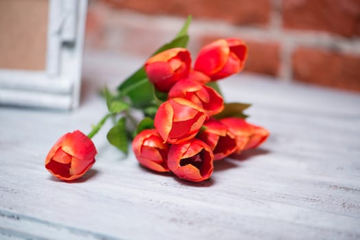 bouquet of tulips on a white table