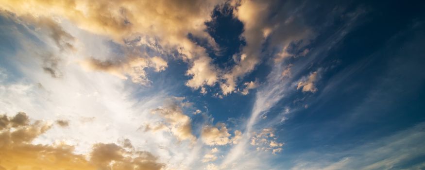 beautiful panoramic sunset sky with clouds