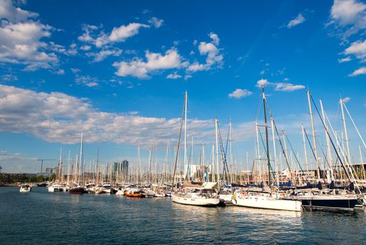 beautiful day landscape with yachts in the port