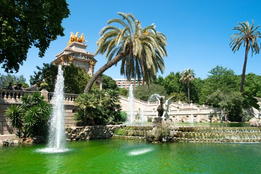 Beautiful view fountain at the zoo of Barcelona