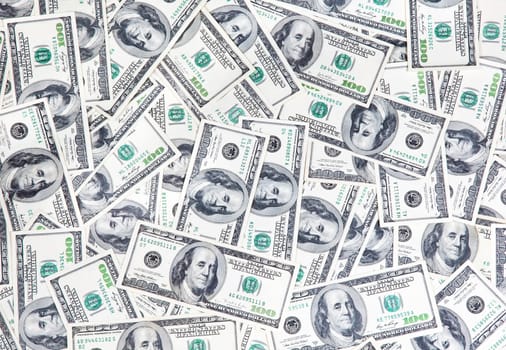 American hundred usd banknotes background close up