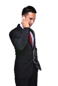 business man use mobile phone isolated on white background