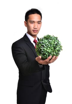bussiness man with future eco - green energy concept isolated
