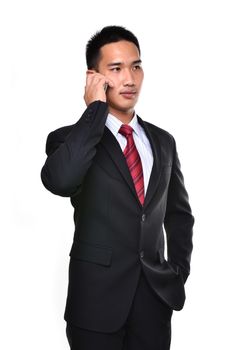 business man use mobile phone isolated on white background