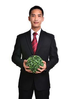 bussiness man with future eco - green energy concept isolated