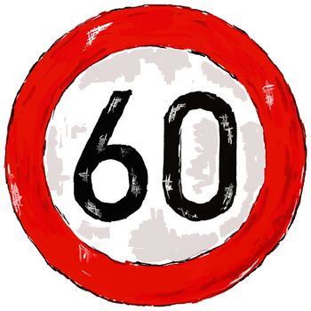 roadsign speed limit sixty - 3d illustration