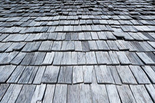 Typical wooden shingles on old houses in Switzerland