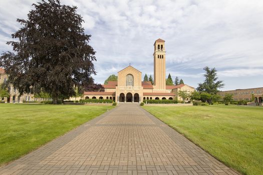 Brick Pathway to Mount Angel Abbey Roman Catholic Church Entrance in St Benedict Oregon