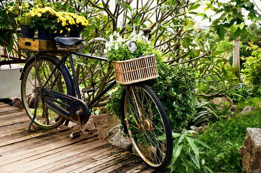 Vintage bicycle with flower decorations