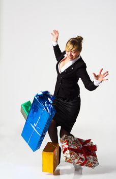 business woman drops her purchases near the office