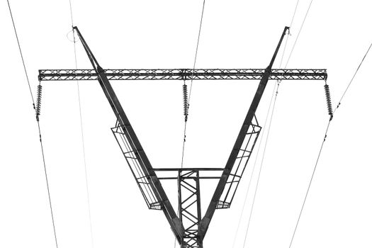 high voltage line isolated on the white