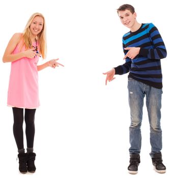 Brother and sister shows on something with their fingers