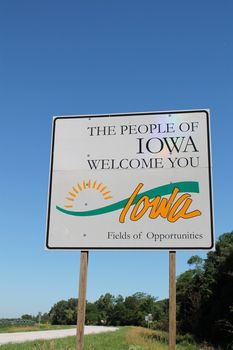 Welcome sign to the state of Iowa.
