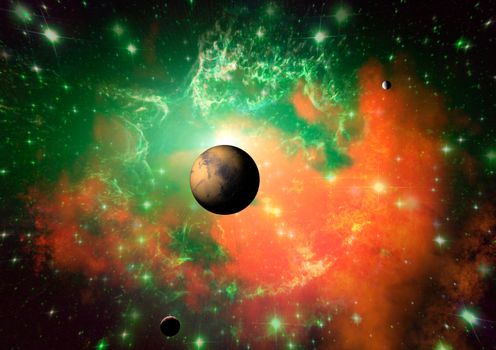far-out planets in a space against stars