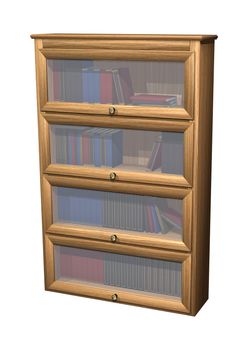 3D digital render of a bookcase full of books isolated on white background