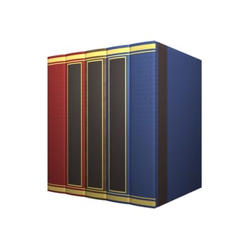 3D digital render of a row of books isolated on white background