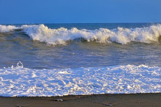  waves on atlantic ocean coast in iceland