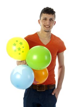 a happy birthday boy with a lot of colorful balloons