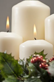 Advent wreath with burning candles for the pre Christmas time