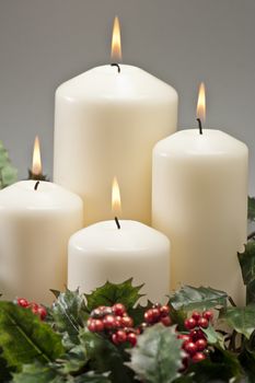 Advent wreath with burning candles for the pre Christmas time