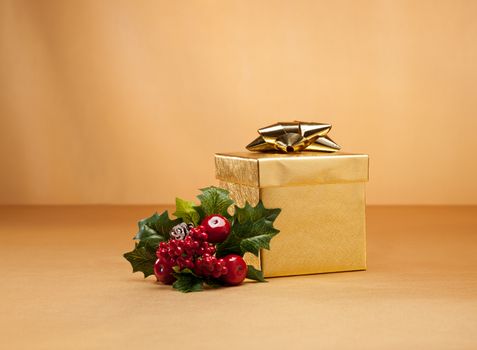 Gold present and holly isolated over gold