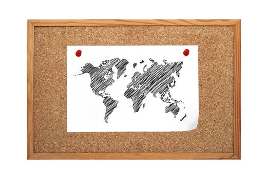 paper with map clip to cork board