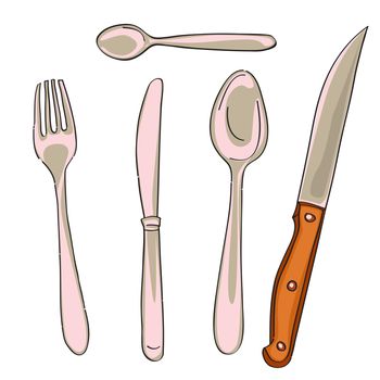 Hand drawn illustration of a cutlery series isolated on white