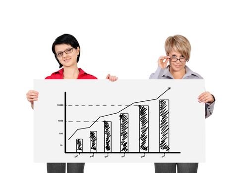 two woman holding billboard with growth chart