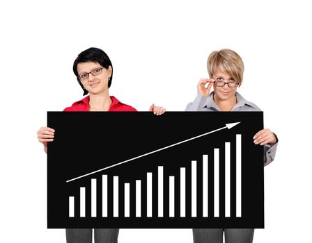 two woman holding billboard with growth chart