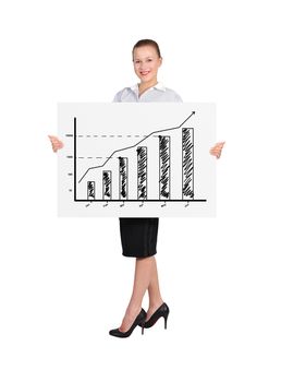woman holding billboard with business growth