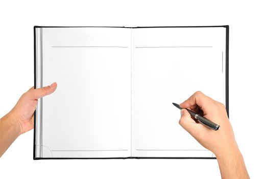 Hands drawing in blank  book