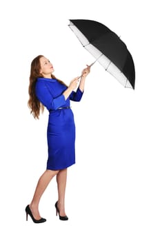 beautiful girl with umbrella on white background