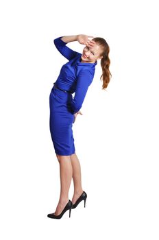 A photo of beautiful girl in a blue dress