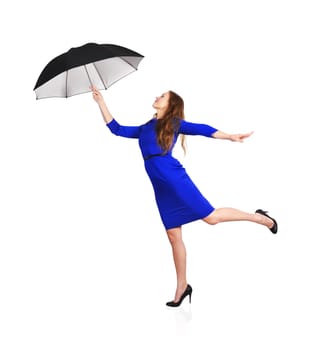 beautiful girl with umbrella on white background