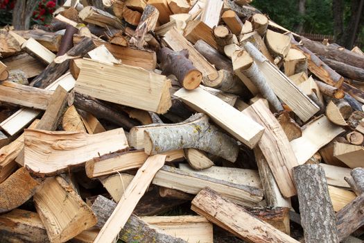 pile of drying splitted firewood